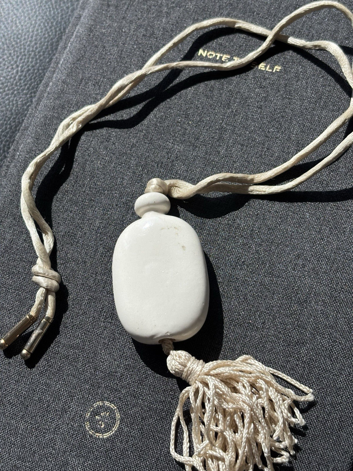 Vtg AVON Hand Painted Floral Ceramic Pendant Necklace W/Tassel & Silk Cord 1980