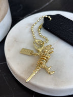 COACH NewYork Designer REXY Leather Hang Tag Dino Bag Charm Fob Chain Gold/Black