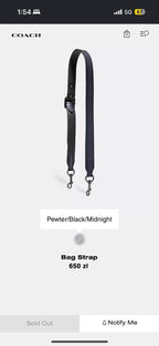 COACH Black/ Midnight Leather Bag Strap Adjustable Gunmetal Hardware Style 68978
