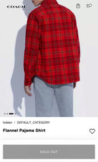 COACH Designer Long Sleeve Button Up Shirt Flannel Red Plaid Size L (org $350)