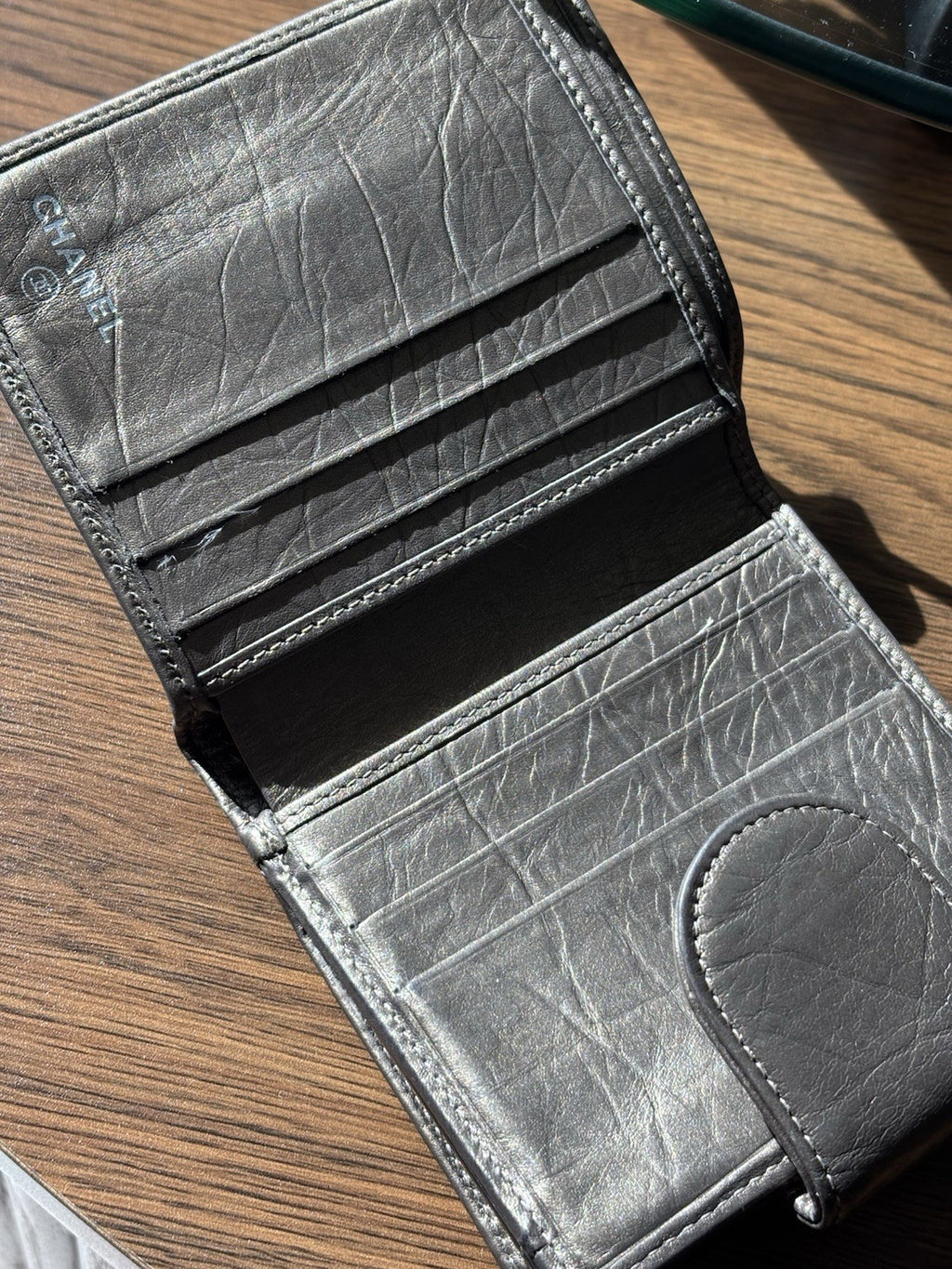 CHANEL Metallic Two Fold Wallet Leather Made France Authentic T16591 (org $1550)