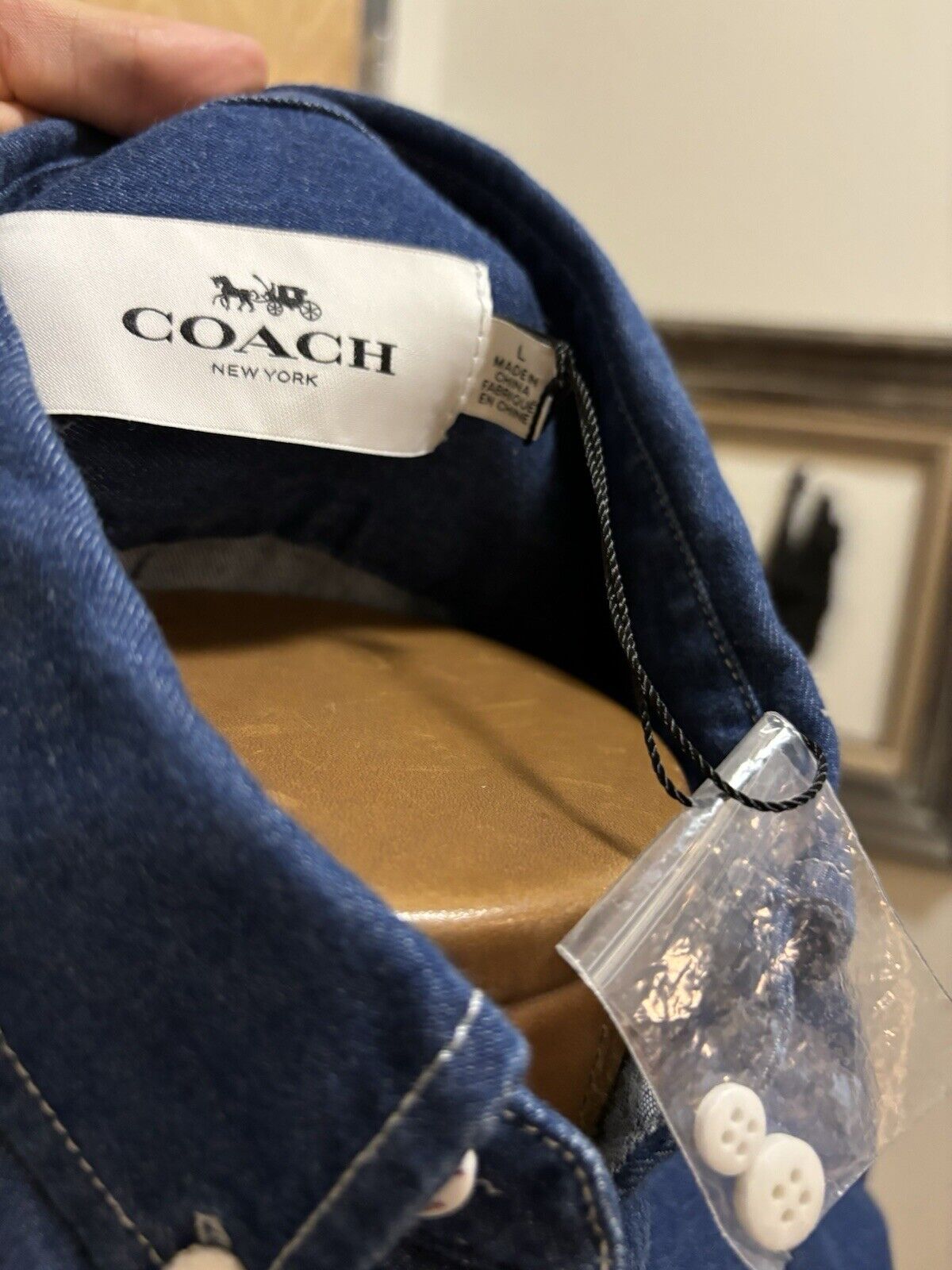 COACH Brand Traditional Blue Denim Button-Up Shirt | 100% Cotton Size L ($250)