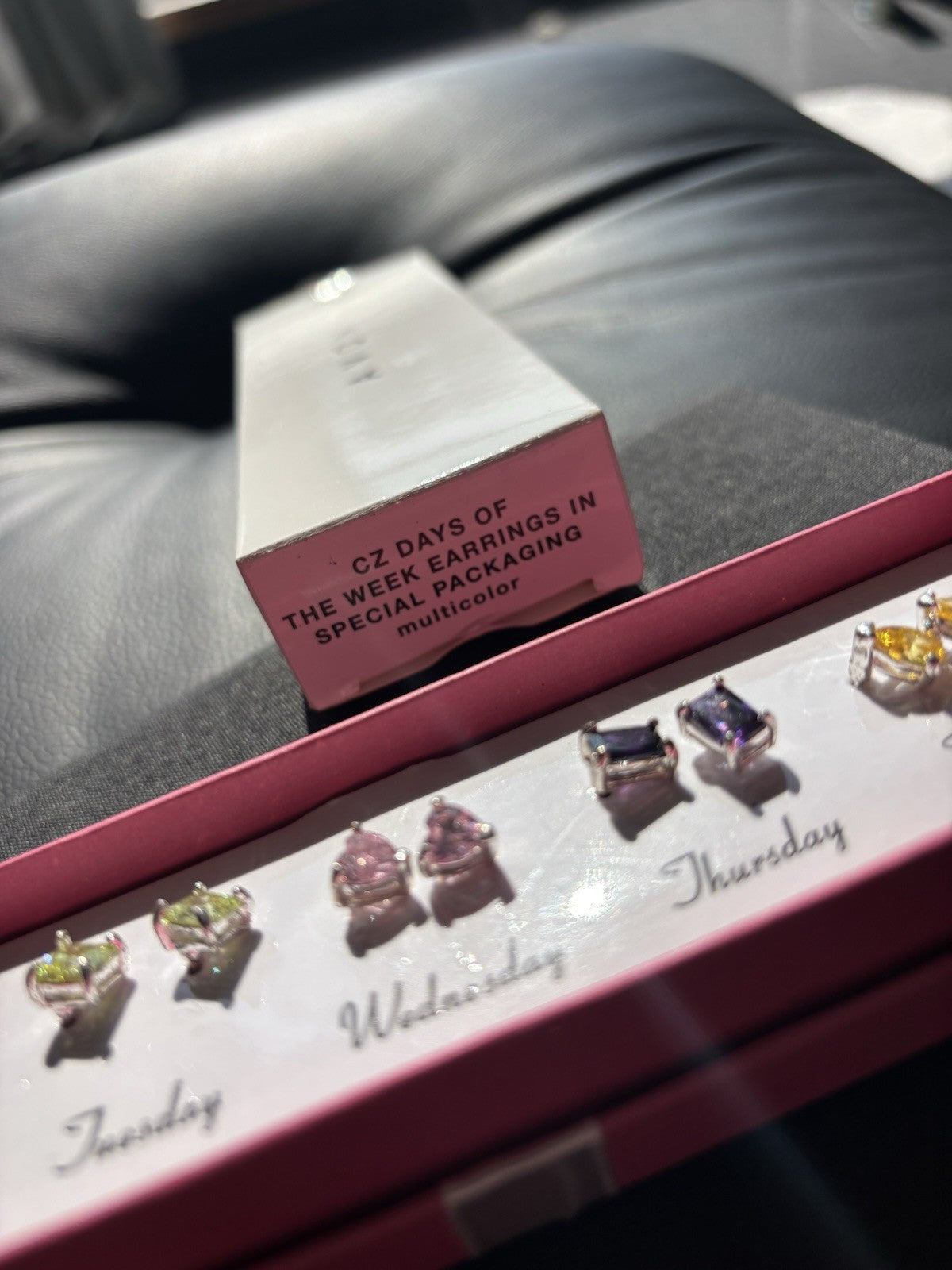 NWT AVON Days of the Week Cubic Zirconia Earrings Pink Purple Green Real Stones