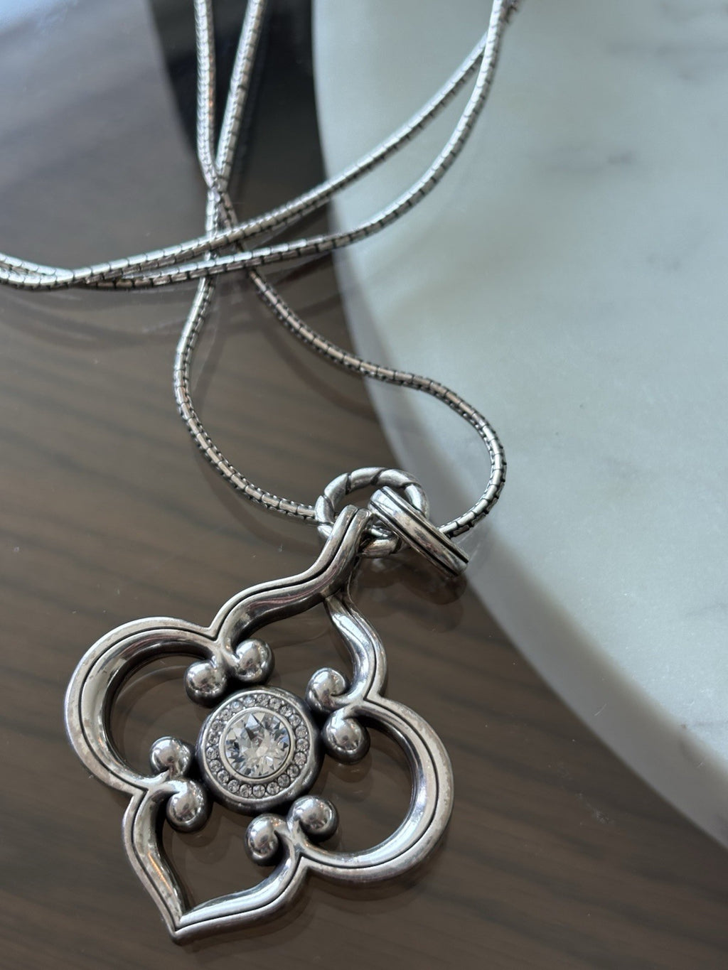 BRIGHTON “Toledo” Convertible Long Silver Crystal Adjustable Pendant Necklace