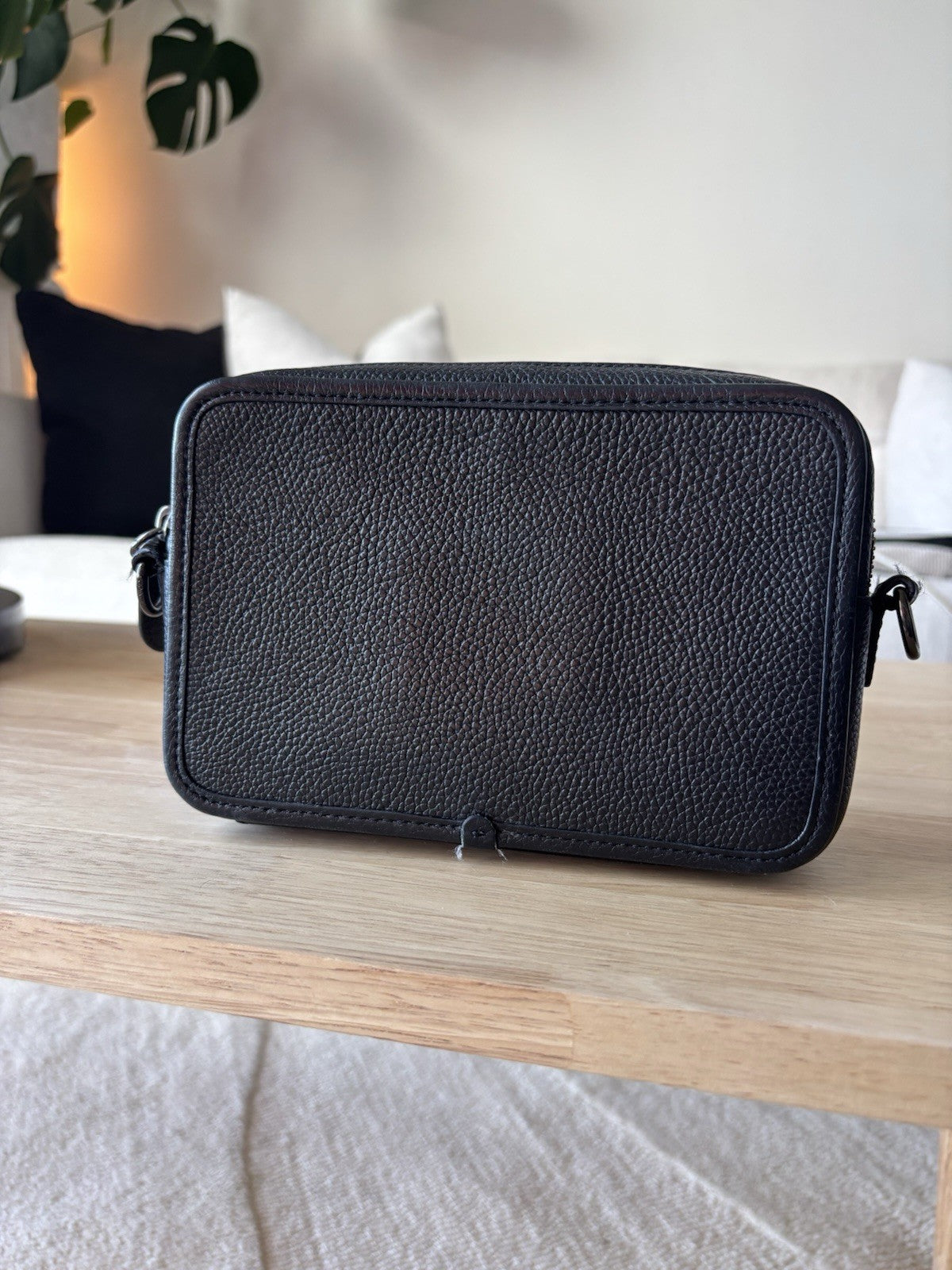 COACH Charter Crossbody Bag Black Polished Pebble Leather Gunmetal Double Zip