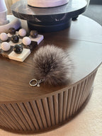 MICHAEL KORS Real Fox Fur Pom Bag Charm Large Keychain Gray Silver (org $225)
