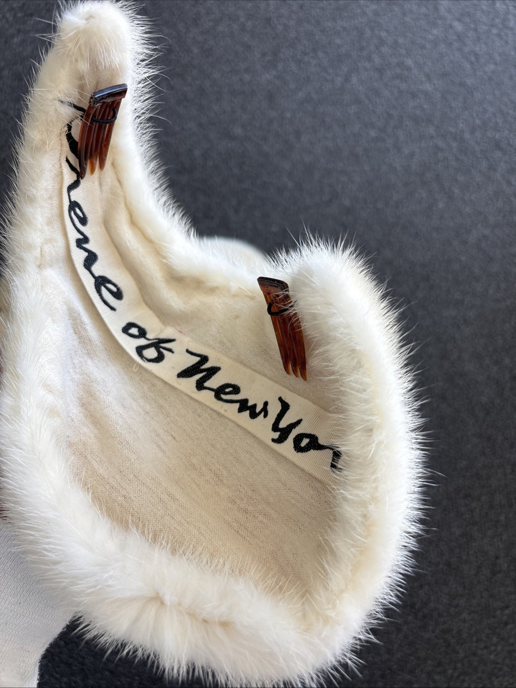 1963 VINTAGE Irene Of New York White Mink Fur Halo Headpiece Bridal Hairpiece