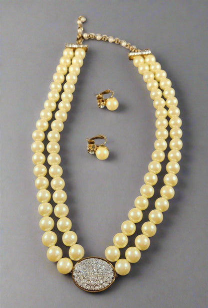 Elevated Vintage AVON Faux Pearl Choker & Clip Earring Set 2005 New Box 16.5in