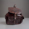 VINTAGE Classic Real Cow Hide Leather Backpack Daypack Brass Hardware Buckles