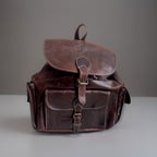 VINTAGE Classic Real Cow Hide Leather Backpack Daypack Brass Hardware Buckles
