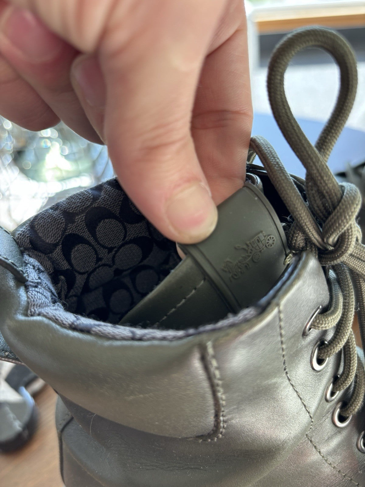 Rare COACH Citysole LaceUp Boot Leather Zip Army Green Men Size 10.5 (org $500)