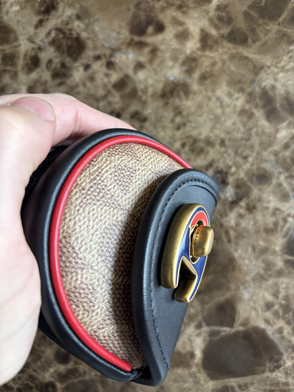 NWT Rare COACH X CHAMPION Archives Collab Turnlock Key Fob Signature Leather New