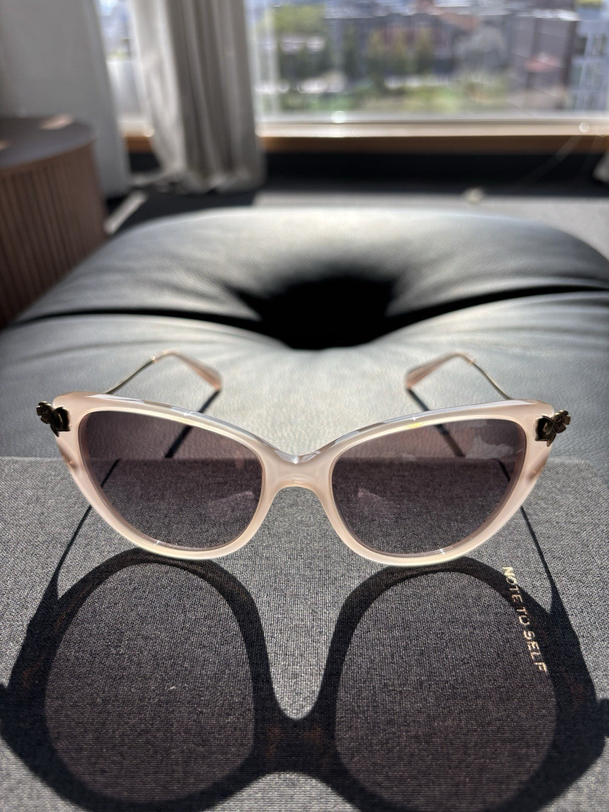 NEW Designer COACH Retail Light Pink Sunglasses Brass Flower Hardware (org $197)