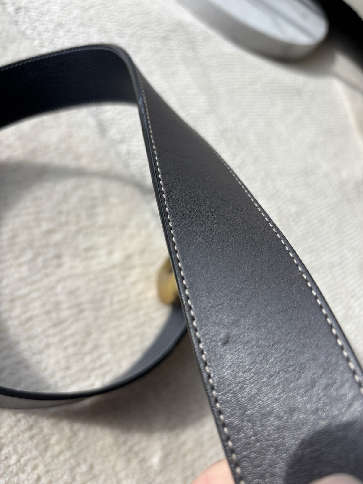COACH Gold C Belt Reversible Navy Blue/ Grey Leather 38mm Sz 30-32 (Org $250)