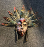 VINTAGE Mexican Hand Carved Wood Wall Mask Bird Headdress Folk Art Large 29inch