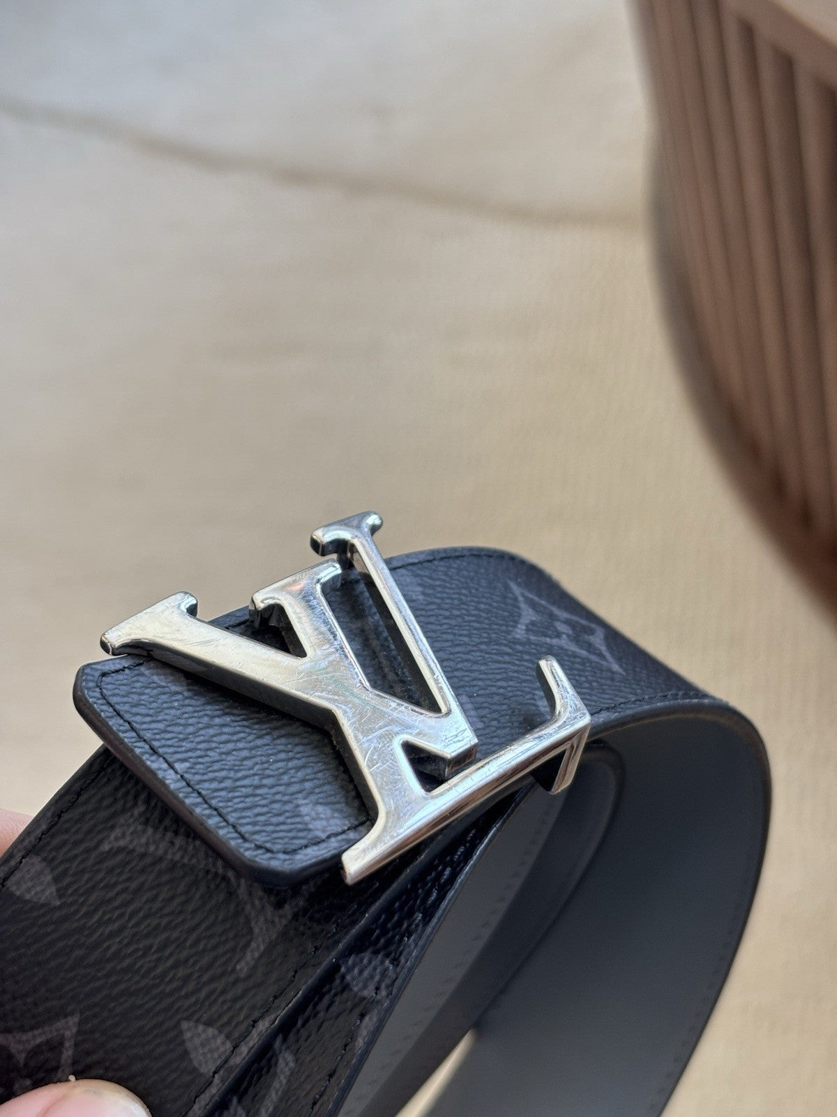 Authentic LOUIS VUITTON Black Eclipse Reversible LV Monogram Belt Men’s 30-32