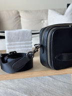 COACH Charter Crossbody Bag Black Polished Pebble Leather Gunmetal Double Zip