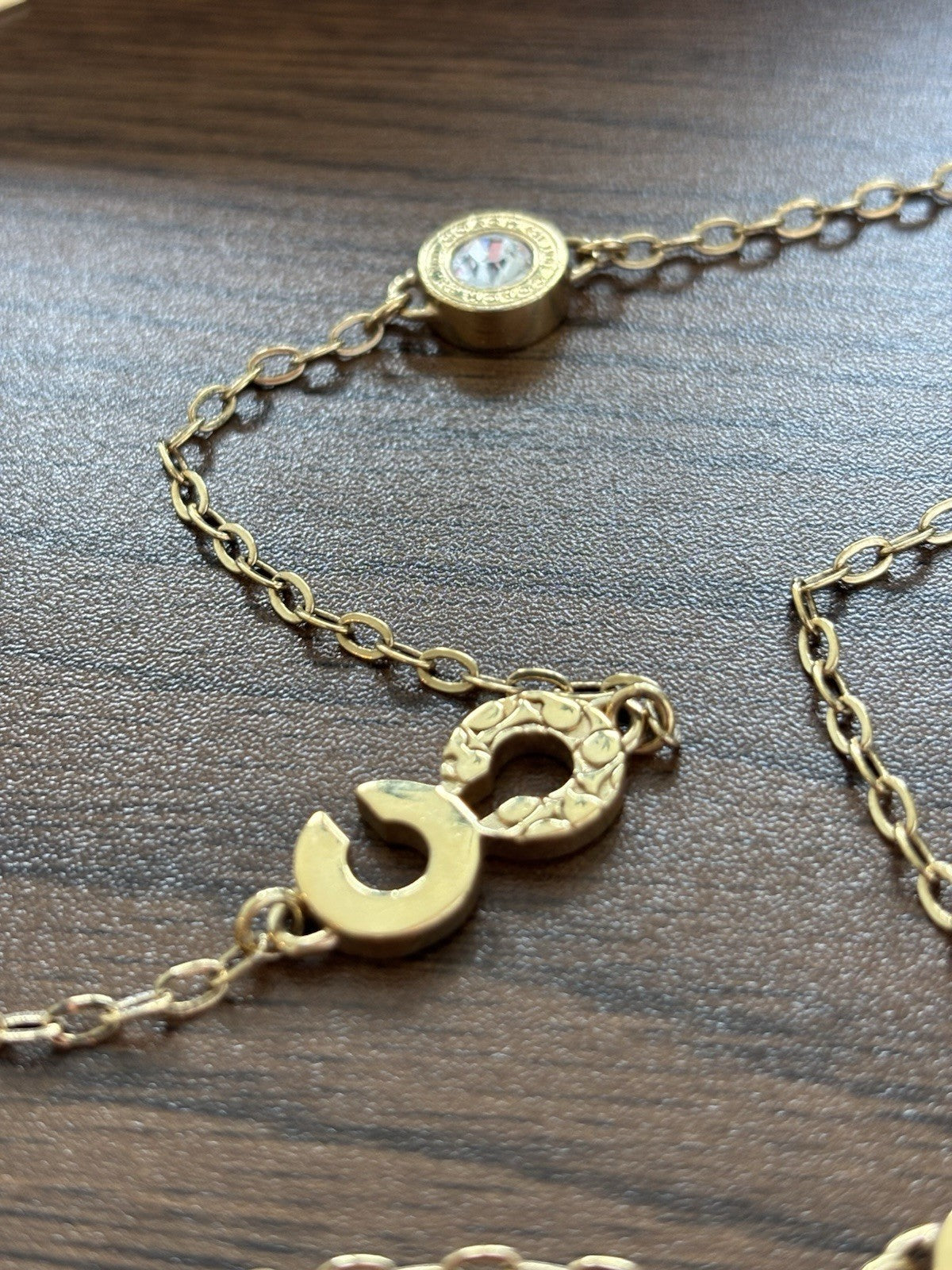 Great COACH Vintage Signature C Gold Plated Crystal Mix Chain Logo Long Necklace