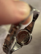 Real Diamond Mother Pearl Silver Gold Bangle Anne Klein Women Quartz 6.8” Watch