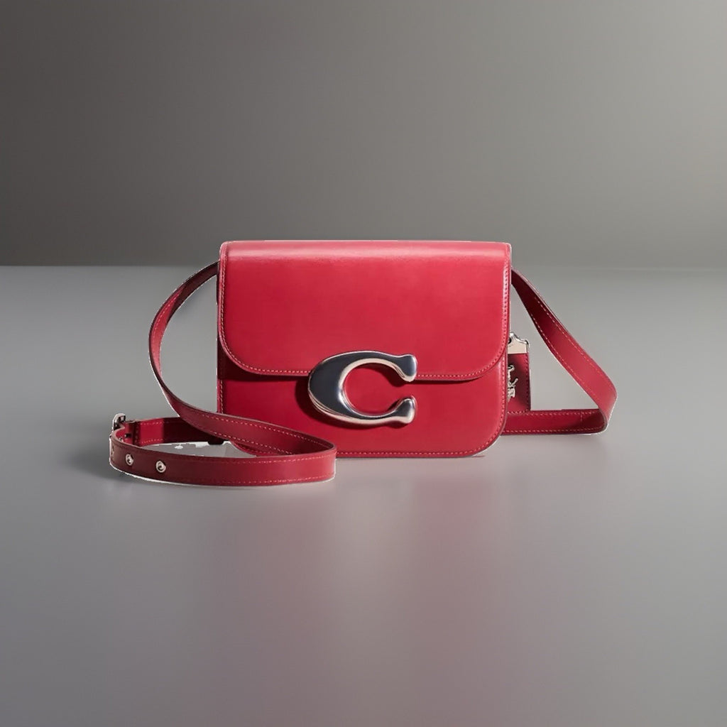 COACH Idol Red Leather Logo Plaque Chain Shoulder Bag Crossbody Strap (org $695)