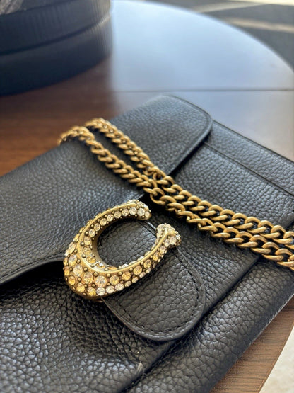 COACH Tabby Chain Clutch Pave Stones C Buckle Black Pebbled Leather (org $395)