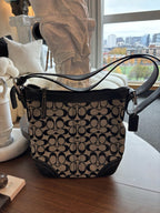 COACH Vintage Bucket Bag Handbag Black Leather Canvas Adjusting Strap (org $350)