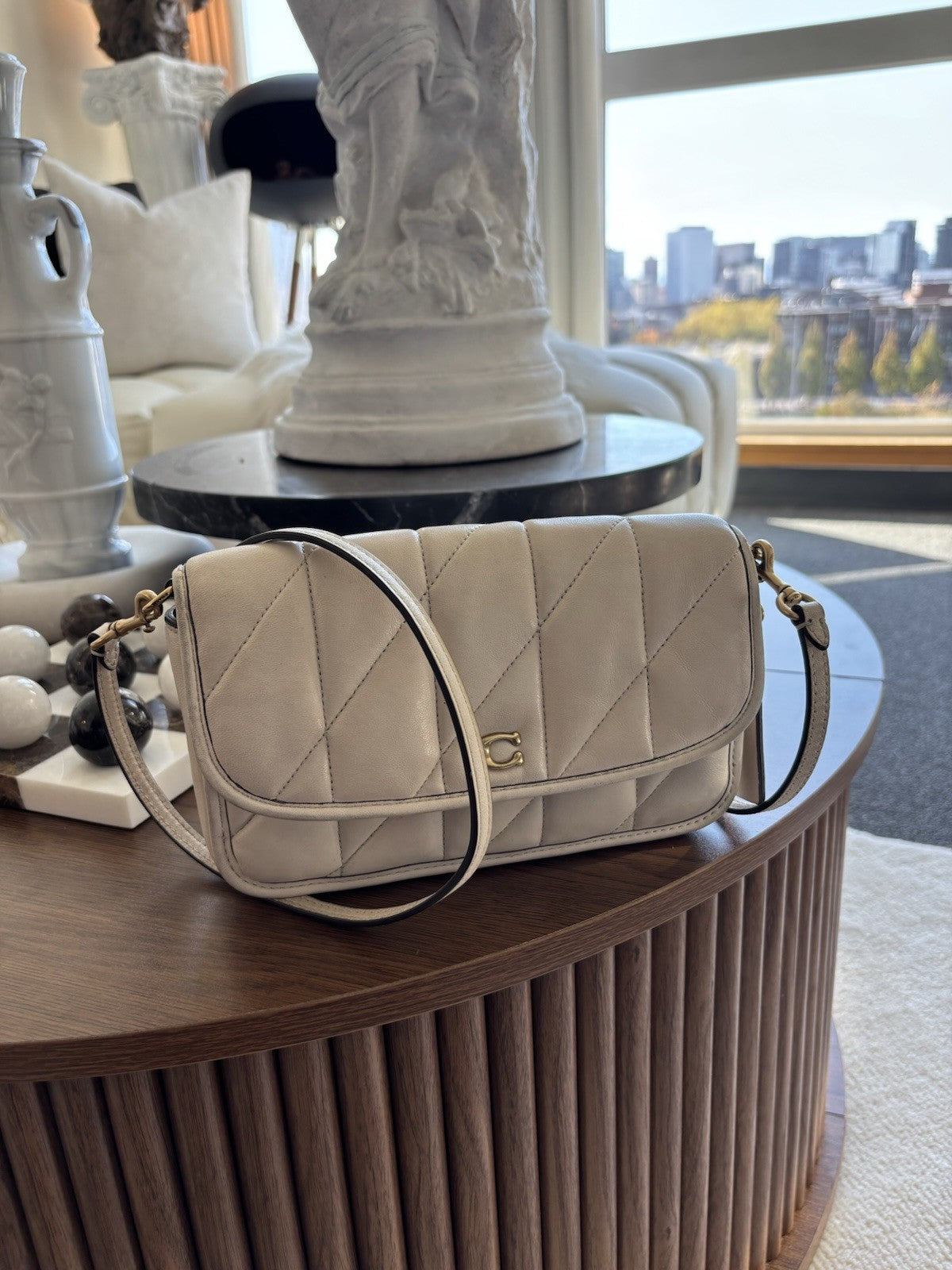 Designer COACH Quilted Pillow Hayden Chalk Lamb Leather Crossbody (org $325)