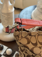 COACH Park Signature Khaki Hobo Handbag Crossbody Orange Pink Leather (org $395)
