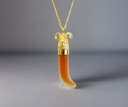 RARE 1970s Ciara Gold Ram Head Perfume Necklace Charles Revson Horn Bottle Chain