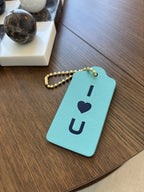 COACH Designer “I Love You” Leather Hanging Tag Bag Charm Fob Teal Blue Silver
