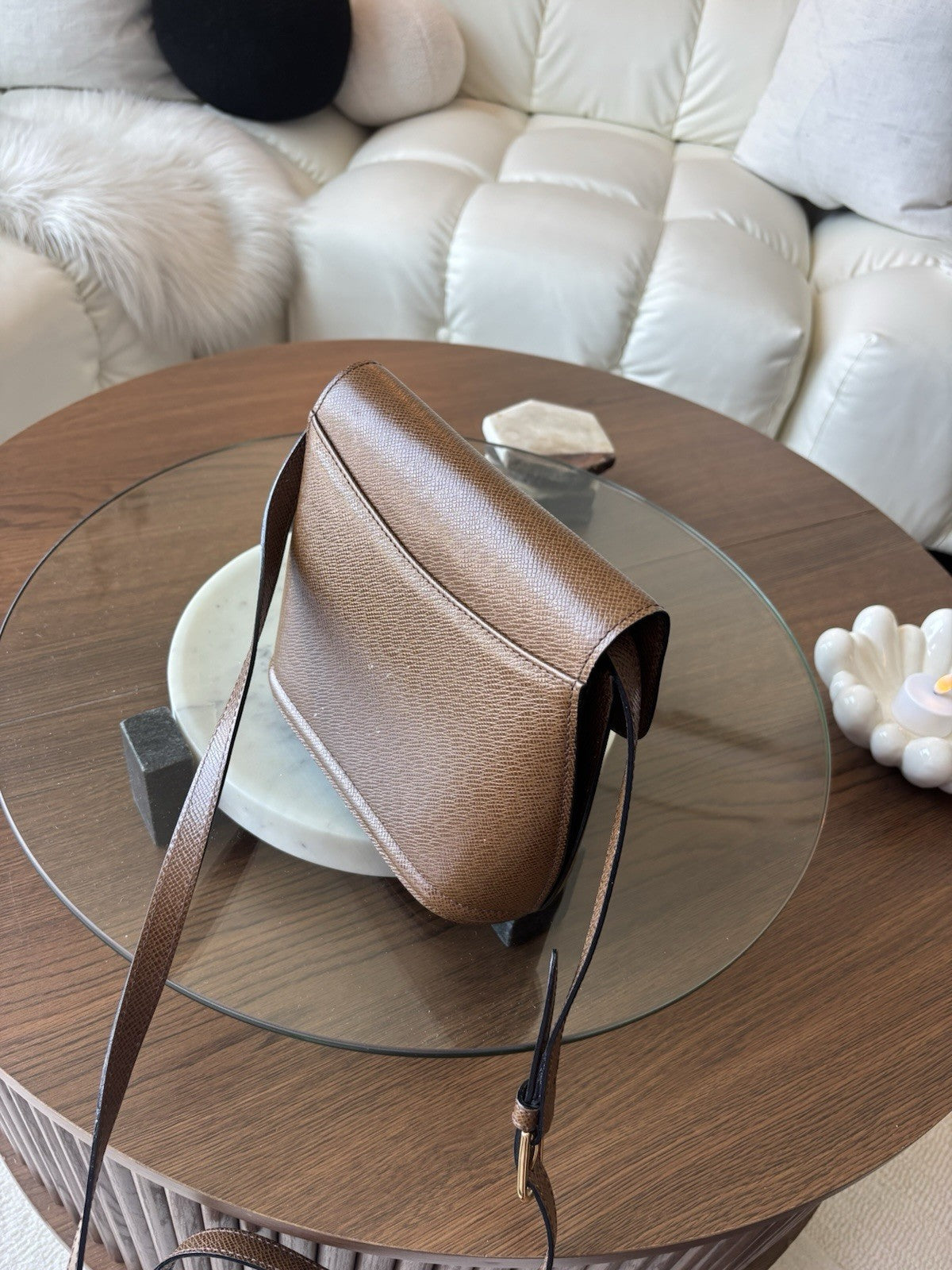 BALLY Brown Crossgrain Leather Shoulder Bag Gold Hardware Logo Purse (org $650)