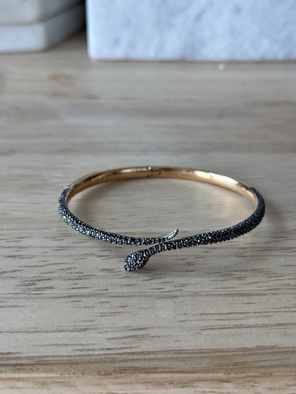 SWAROVSKI Snake Bangle “Leslie” Bracelet Rose Gold Black Pavé Crystal Serpent