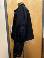NEW Designer COACH Denim Shearling Jacket Coat Blue Tan Zip Size 50 (org $895)