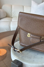 BALLY Brown Crossgrain Leather Shoulder Bag Gold Hardware Logo Purse (org $650)