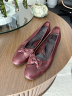 SALVATORE FERRAGAMO Vintage Italy Leather Maroon Bow Pumps Shoes 7.5 AA Narrow