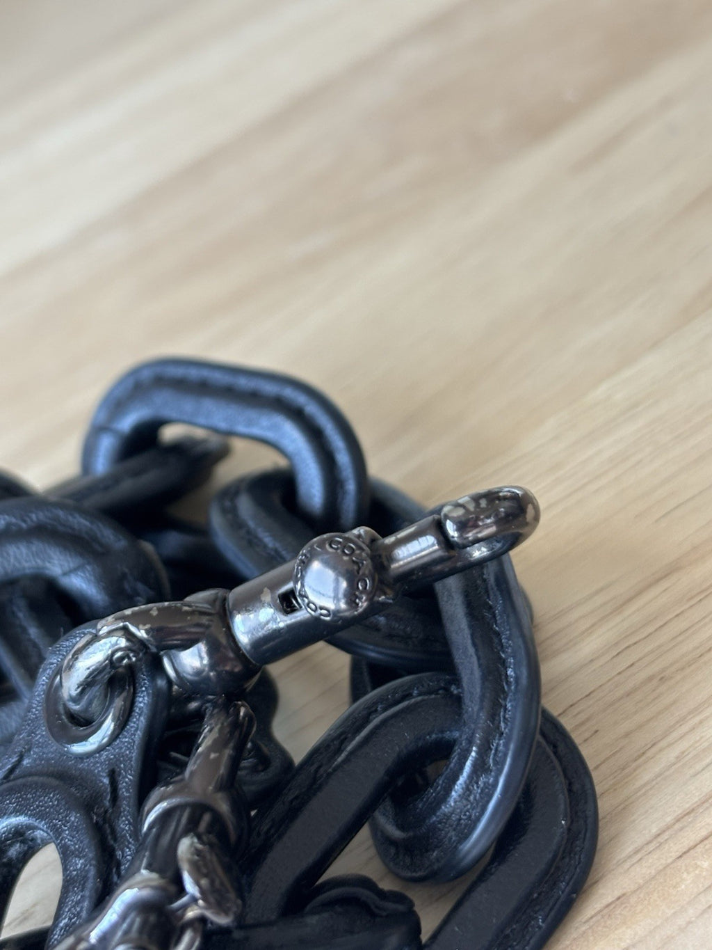 COACH RARE Black Leather Wrapped Chunky Chain Bag Strap Gunmetal Clips 12.5 in