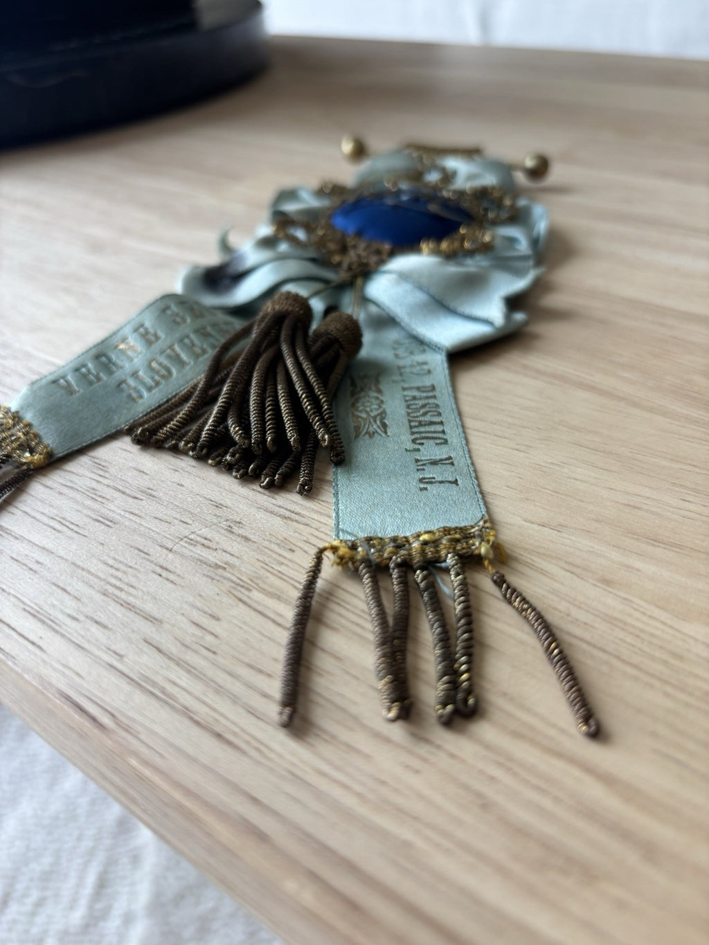 1893 ANTIQUE Slovak Sisters Branch 12 Passaic NJ Blue Ribbon Rosette Prize Badge