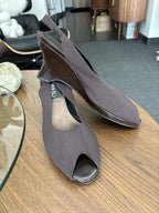 VANELI Brown Suede Leather Wedge Sandals Peep Toe Leather Heels Women Size 8.5 M