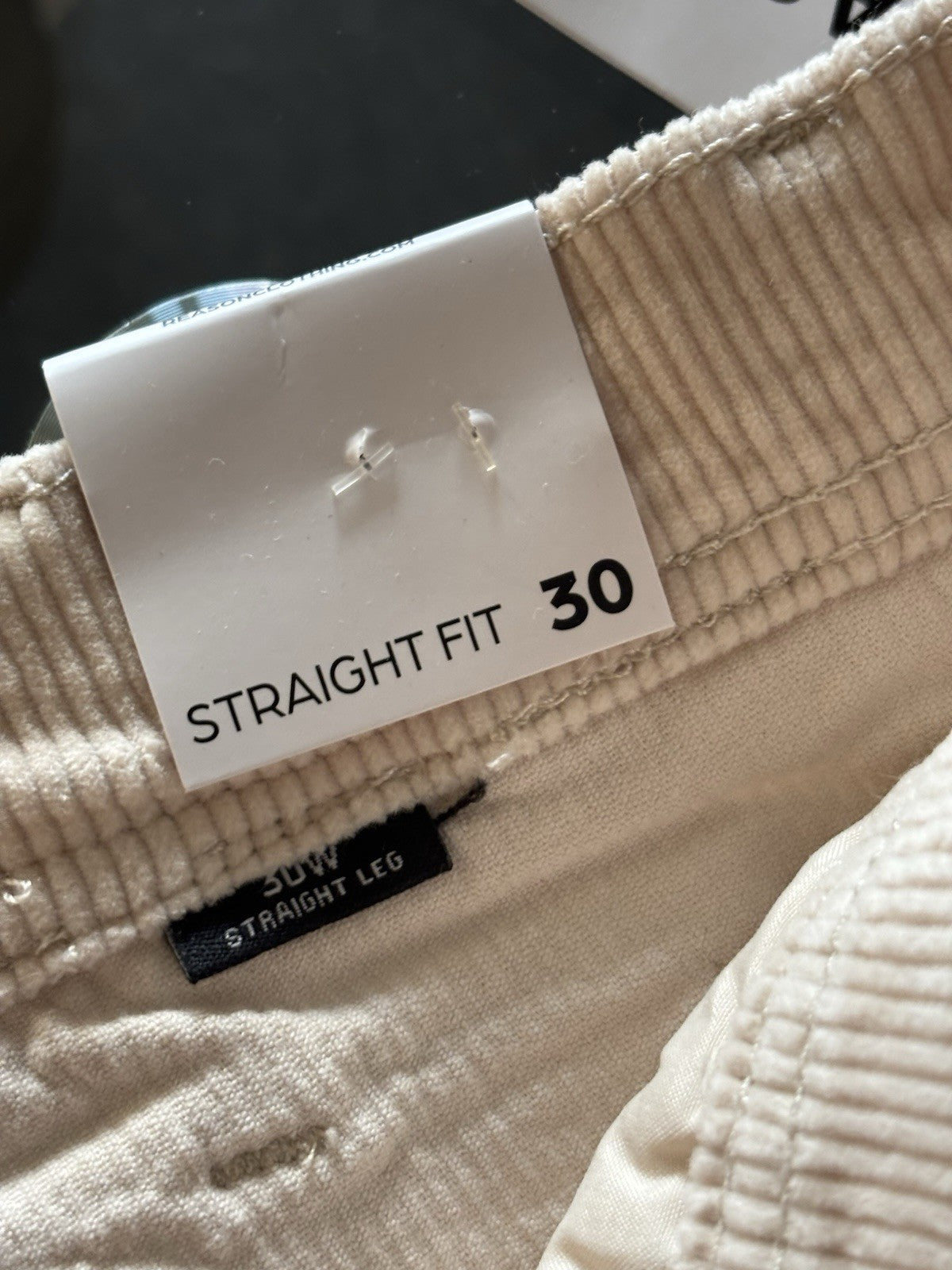 NWT REASON Mens Beige Distressed Pocket Premium Denim Straight Fit Jeans Size 30