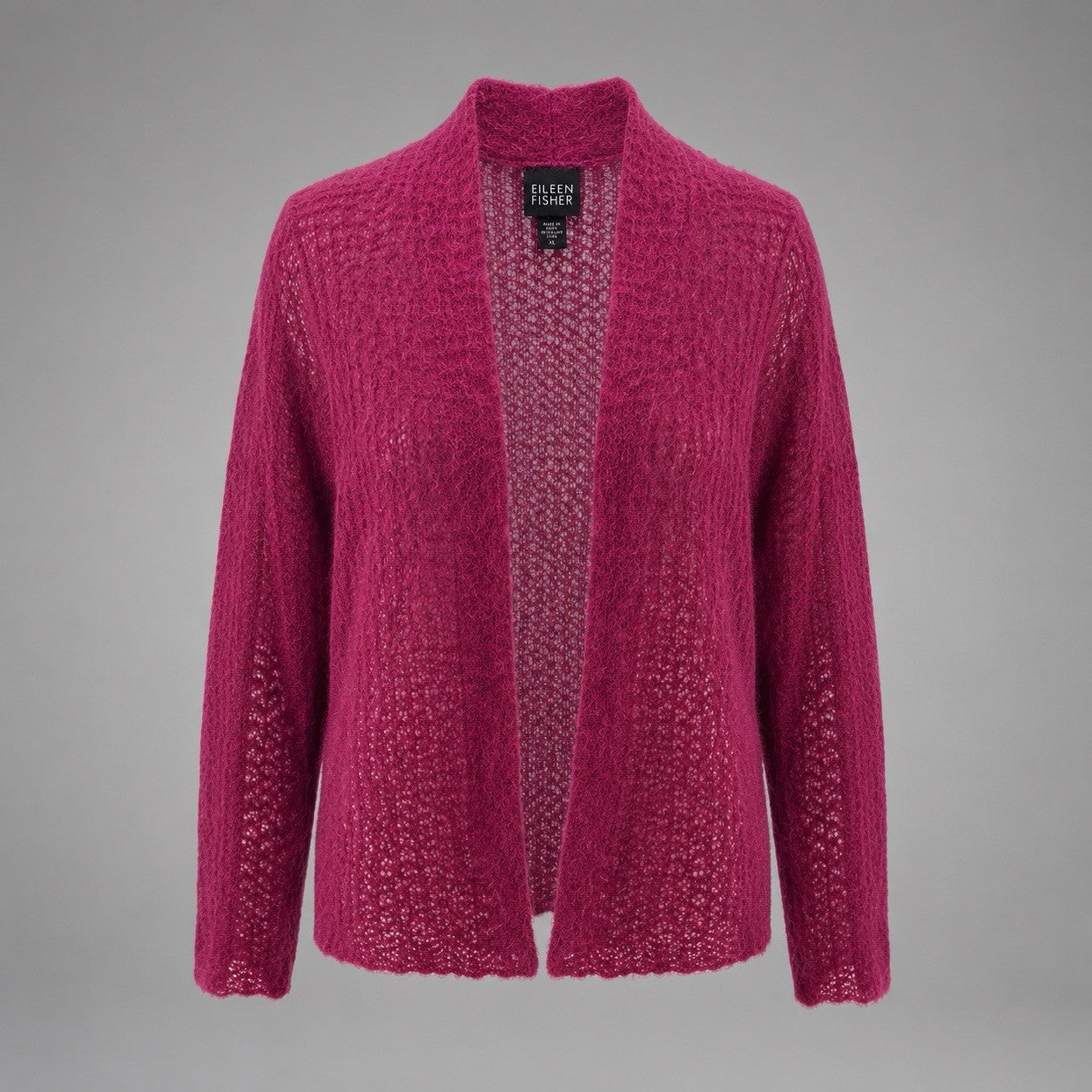 EILEEN FISHER Mohair Blend Cardigan Purple Open Knit Italian Yarn Sweater USA XL