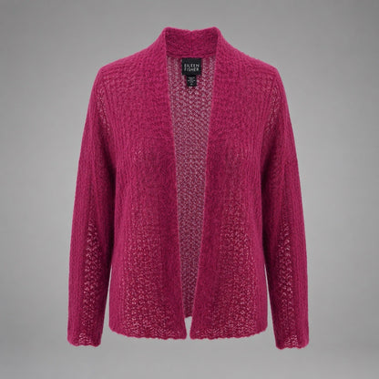 EILEEN FISHER Mohair Blend Cardigan Purple Open Knit Italian Yarn Sweater USA XL