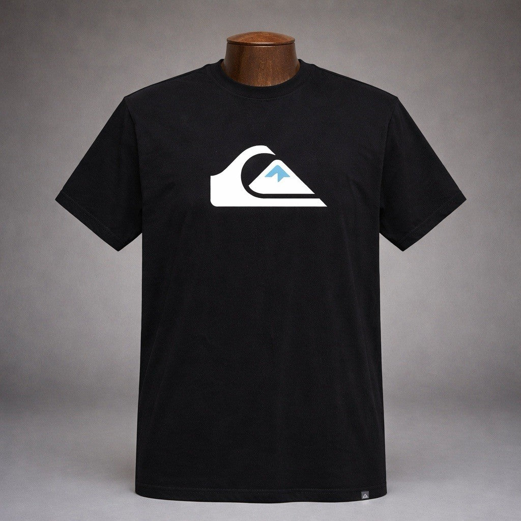 QUICKSILVER Mens Comp Logo Short Sleeve Crew Neck Cotton T-Shirt Top Tee Vintage