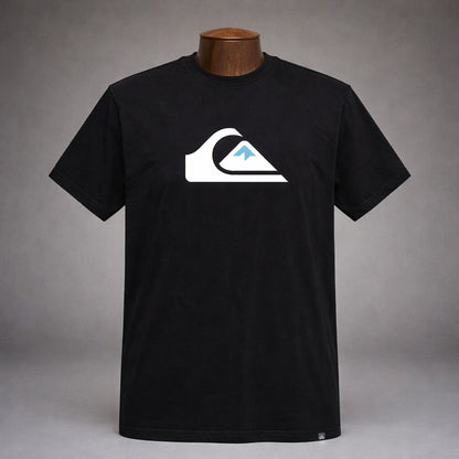 QUICKSILVER Mens Comp Logo Short Sleeve Crew Neck Cotton T-Shirt Top Tee Vintage