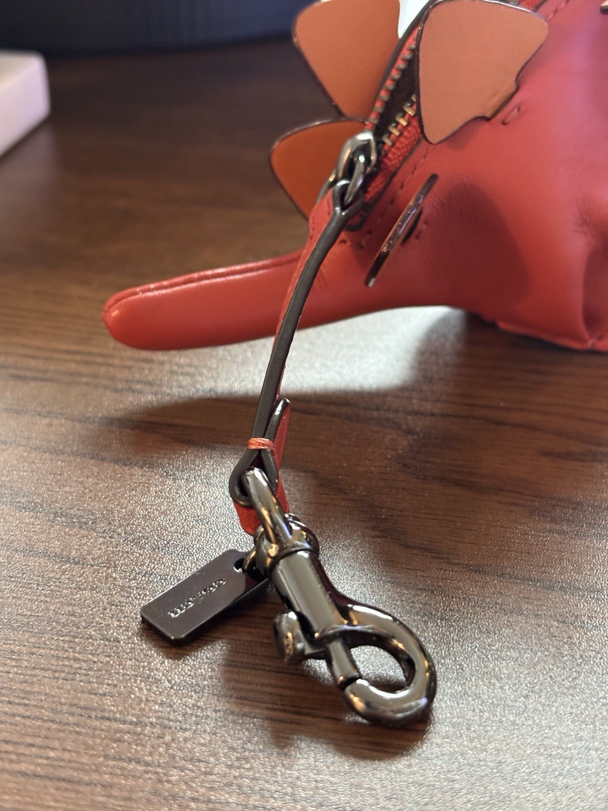 COACH Steggy Dino Dinosaur Leather Zip Coin Case Vermillion Orange (org $295)