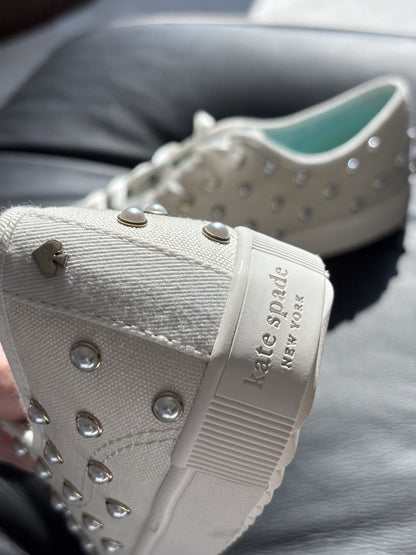 NEW Designer KATE SPADE New York White Pearl Sneakers Women’s SZ 7 (org $225)