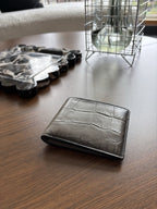 Rare COACH Retail Crocodile Embossed Leather Bifold Wallet Card Fog (org $225)