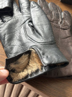 VINTAGE (2) Set Genuine Rabbit Fur Black/Brown Cowhide Leather Gloves Women 6.5