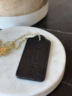 COACH NewYork Designer REXY Leather Hang Tag Dino Bag Charm Fob Chain Gold/Black