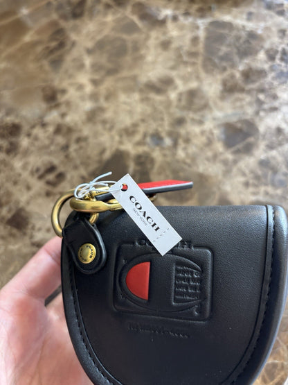 NWT Rare COACH X CHAMPION Archives Collab Turnlock Key Fob Signature Leather New