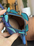 COACH Steggy Dino Dinosaur Leather Zip Coin Case Teal Blue Gunmetal (org $295)
